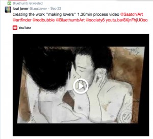 An example of how bluethumb has retweeted an artists post.
