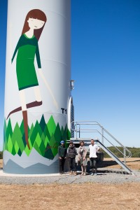 A work in progress shot of GP's turbine art at Hepburn Spring Wind Farm.