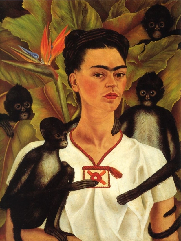 Kahlo painting with monkey