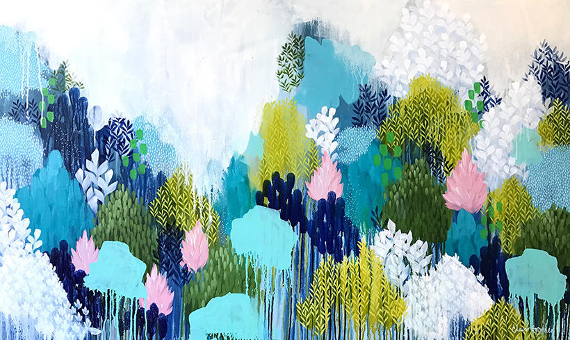 nature, large, floral, trees, abstract, landscape, blue, blush, Greenery, pretty, Clair Bremner