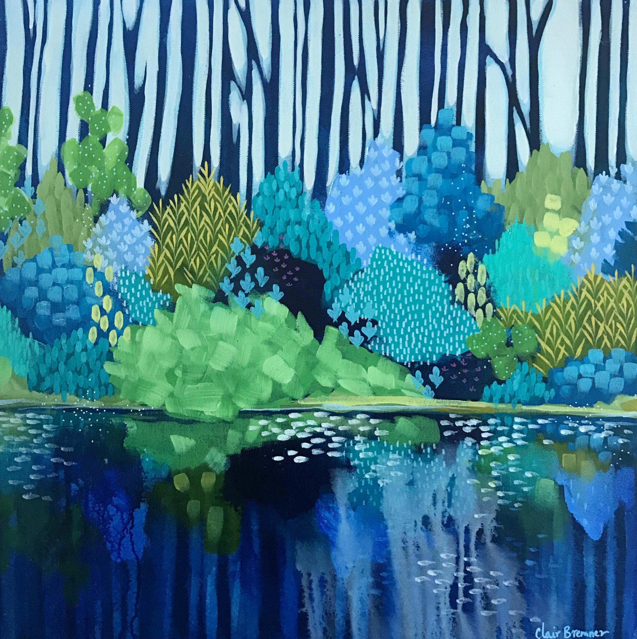 Bush, forest, trees, river, water, nature, landscape, Clair Bremner, colour, acrylic 