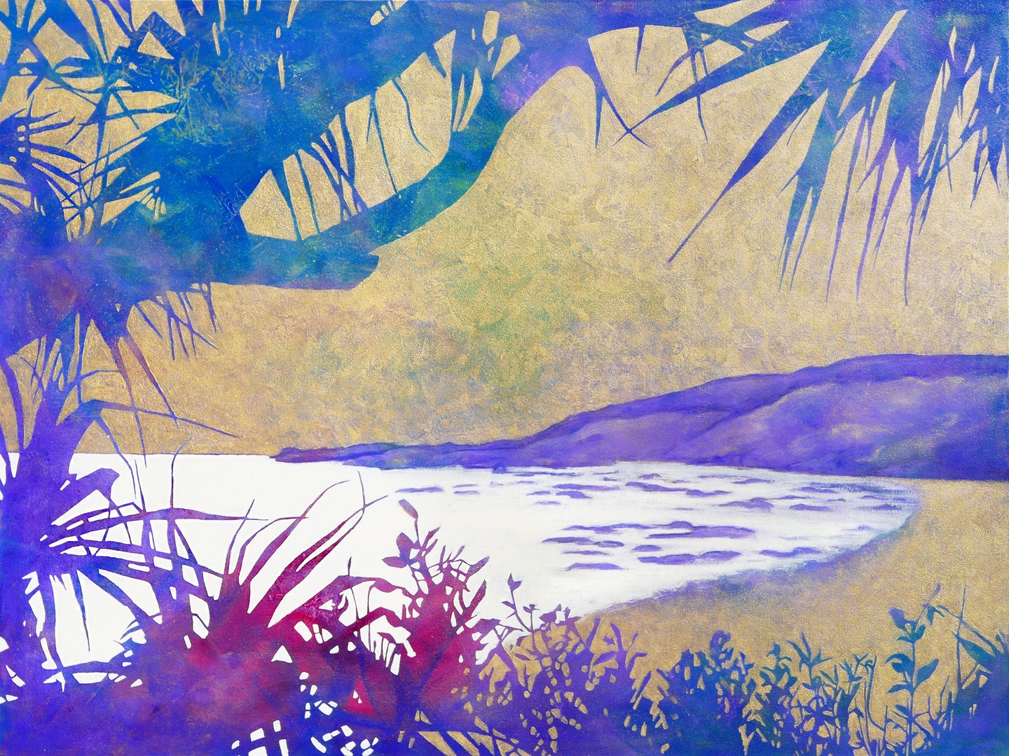 Beach scene painted in purple by Karyn Fendley