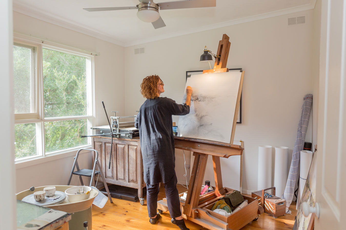 Artist working in studio