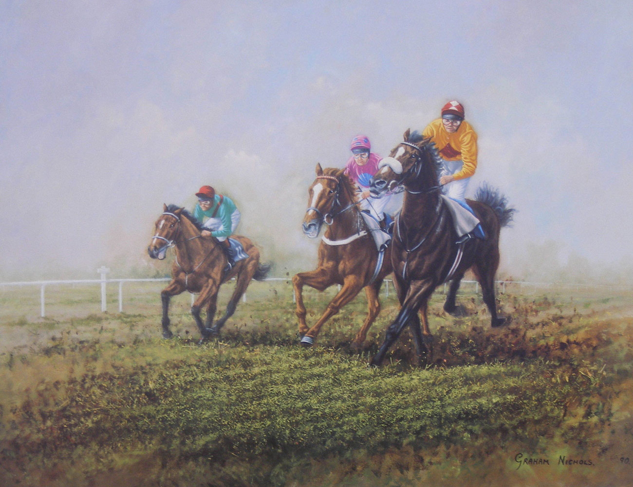 Three Abreast by Graham Nichols. Original horse art and prints on Bluethumb.
