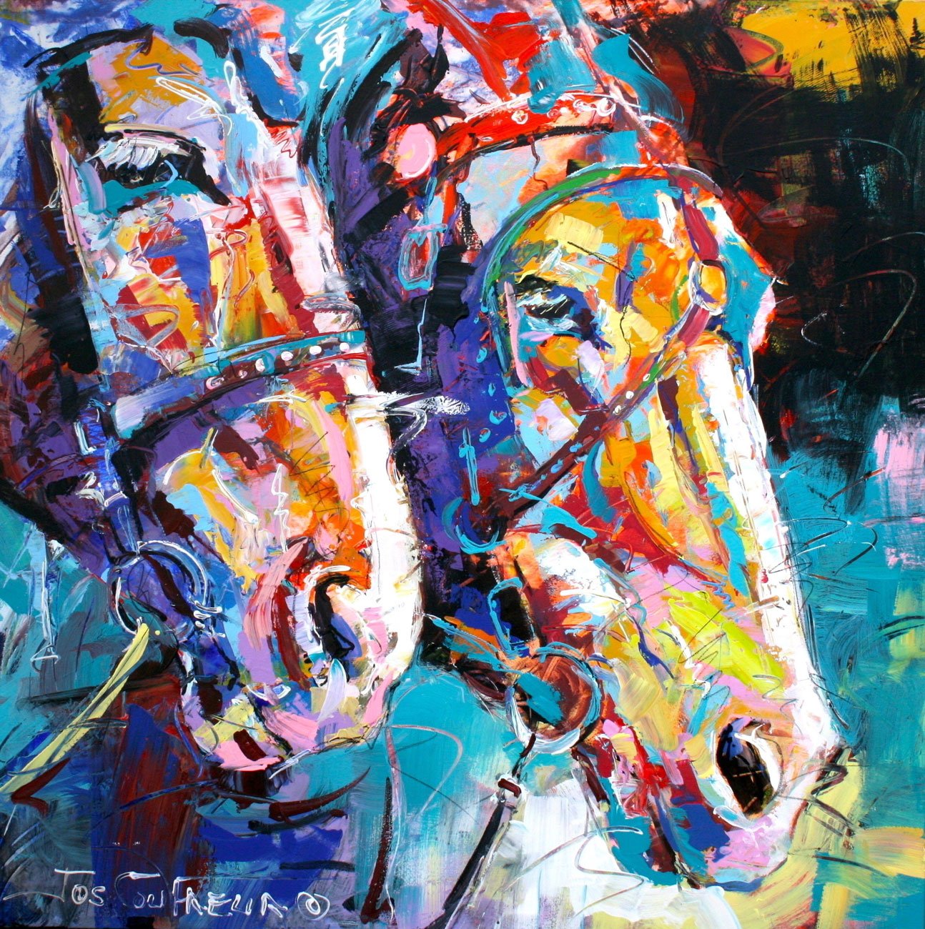 Draught Horses by Jos Coufreur. Horse art on Bluethumb.