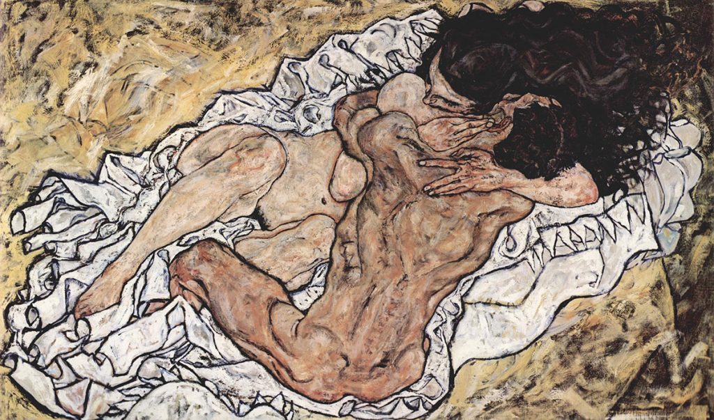 The Embrace by Egon Schiele is a famous artwork inspired by love