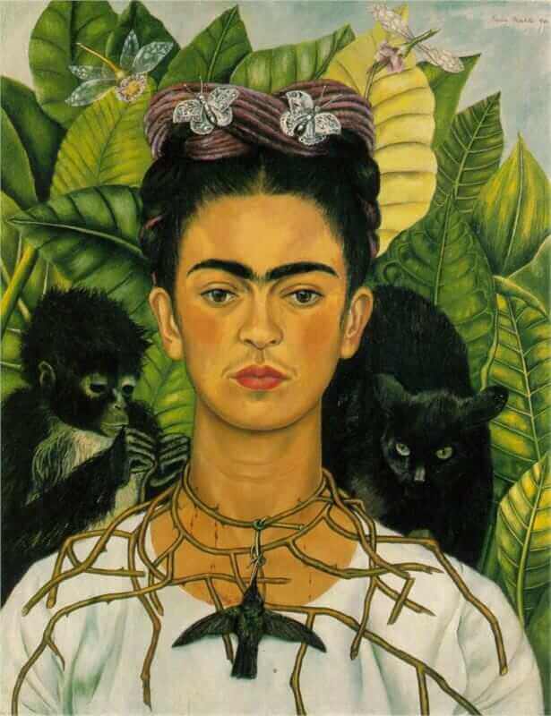 Self-Portrait with Thorn Necklace and Hummingbird by Frida Kahlo, one of the notable women in art.