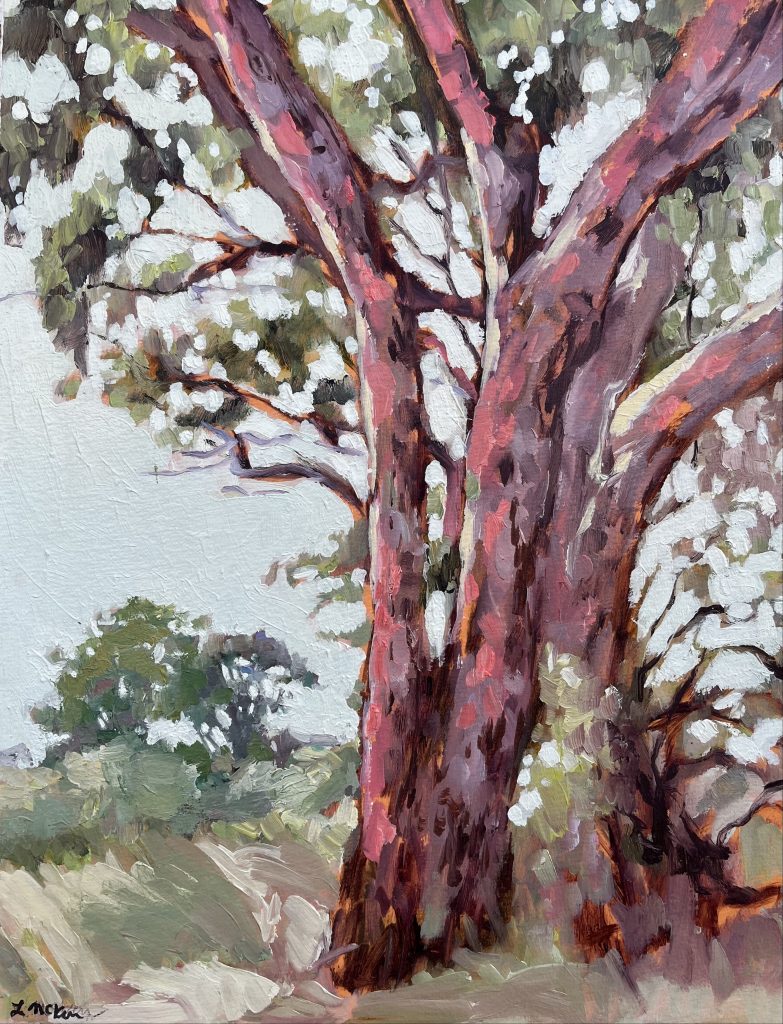 Pink Trees in the Blue Mountains by Laurie McKern a Top 10 Landscape Artist of 2023.
