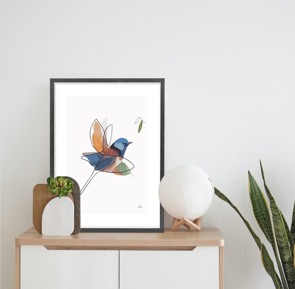 Motion Fairywren I by Chris Cox is easily displayed on a table.