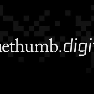 White logo of Bluethumb.digital on black background.