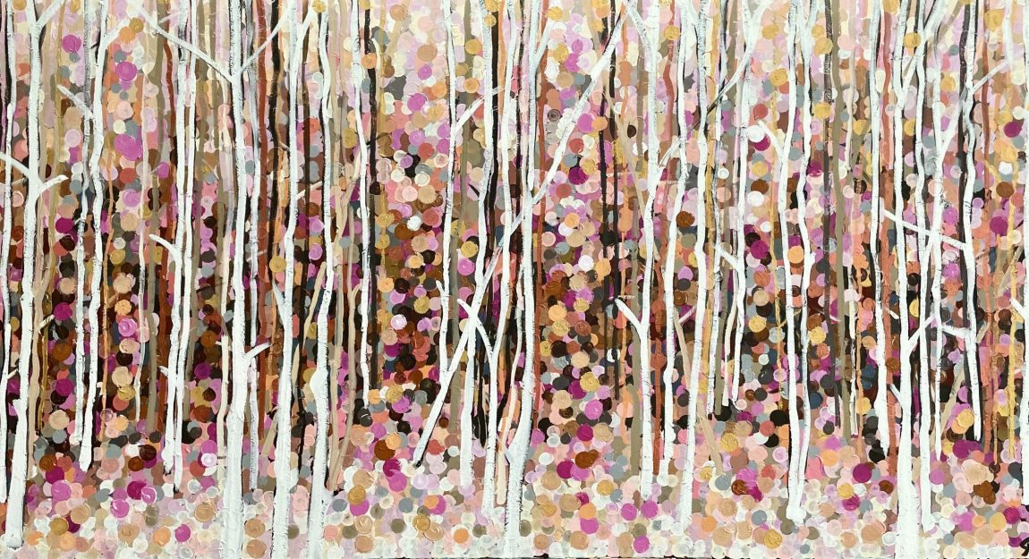 A painting of autumn trees.